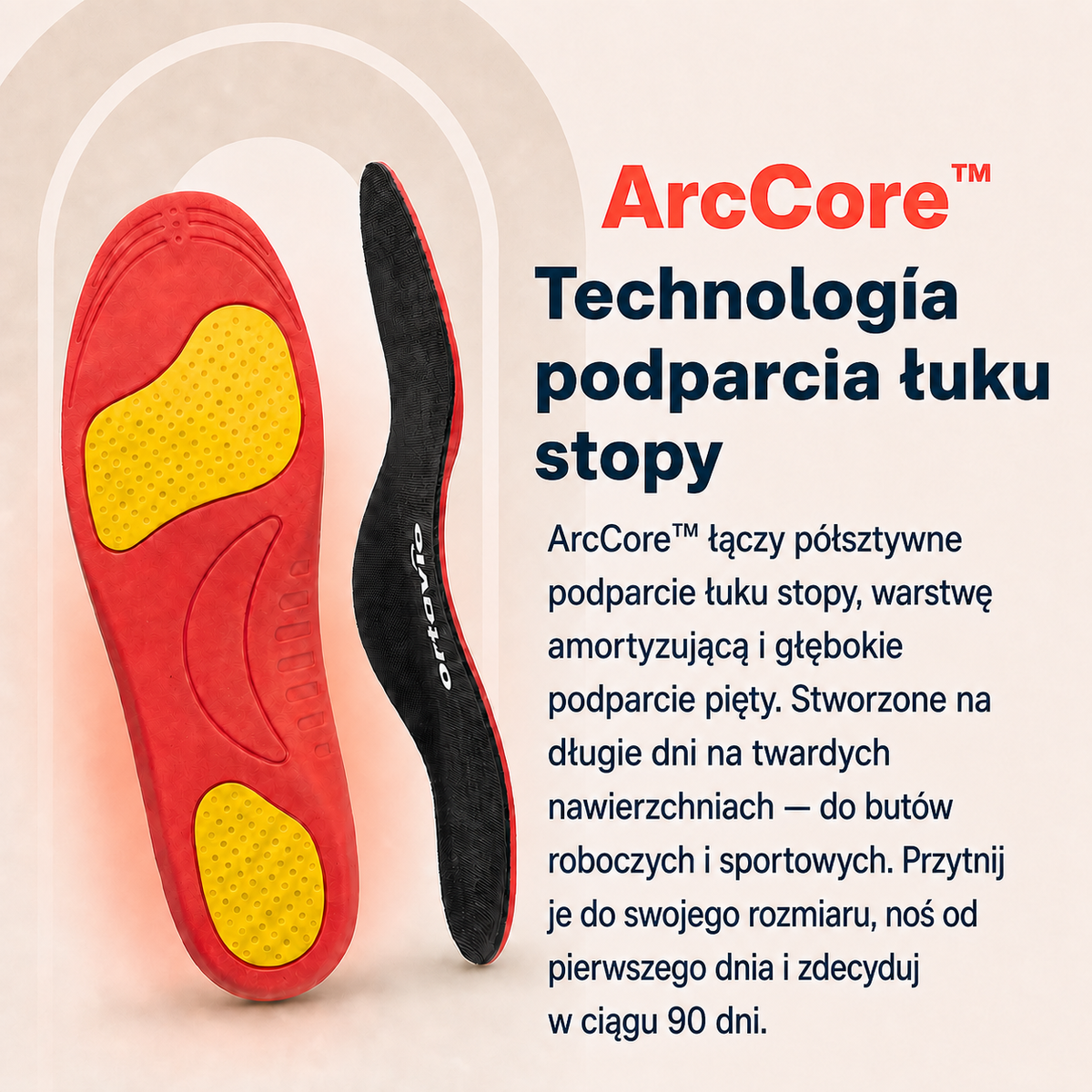Technologia ArcCore zapewniająca strukturalne podparcie łuku stopy